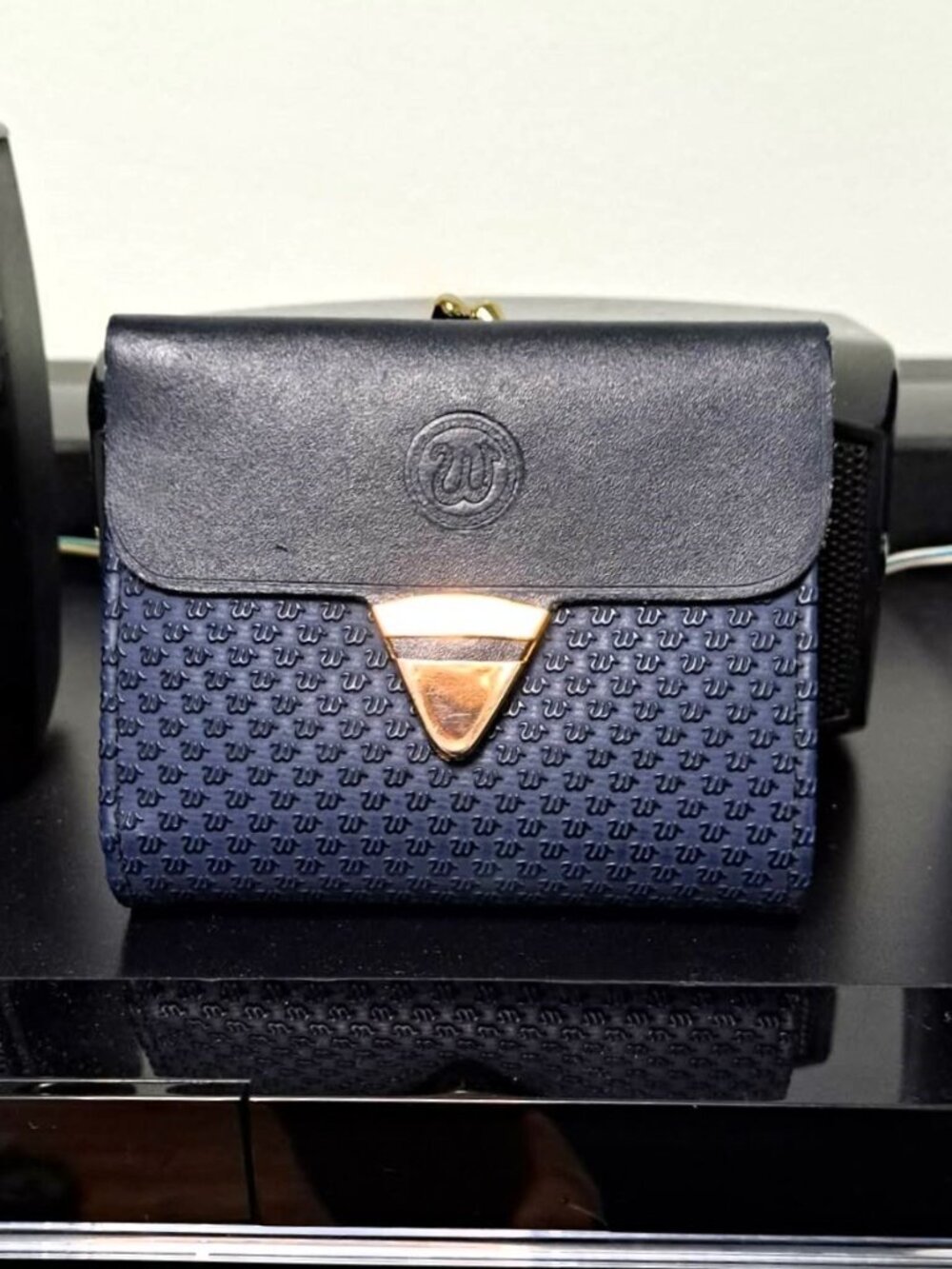 Vintage Swano Collection Genuine Leather Geometric Trifold Compact Wallet Japan